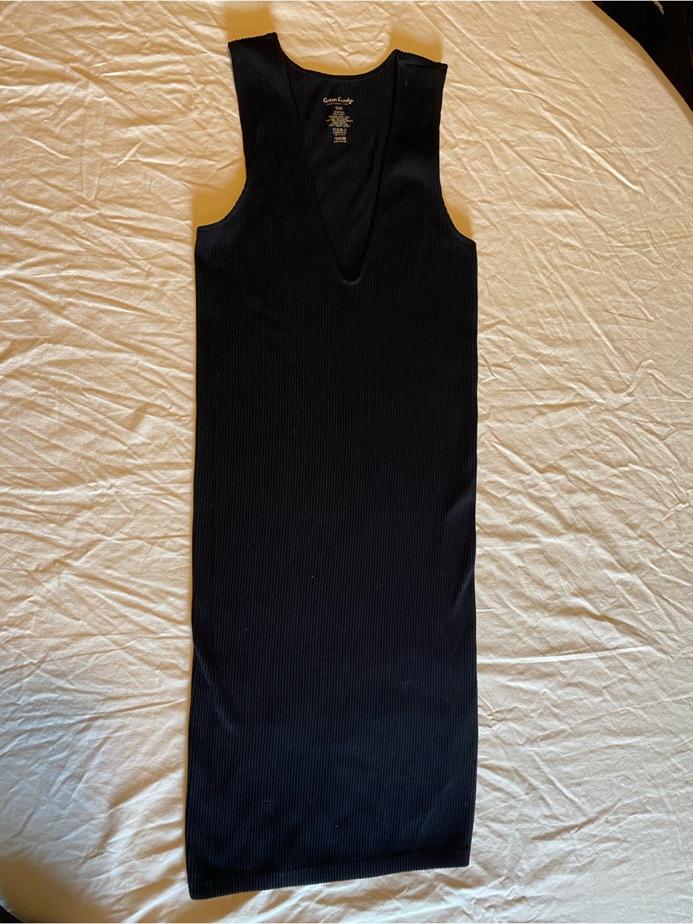 Cotton Candy Black Ribbed V-Neck Tank Midi Dress